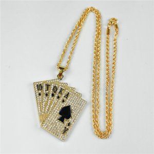 10JQKA playing card micro-inlaid zircon hip hop pendant Clavicle chain necklace